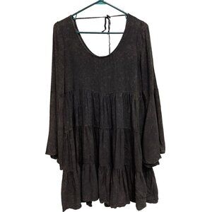 Catch Me Womens Tiered Babydoll Mini Dress Small Black Washed BOHO Whimsigoth